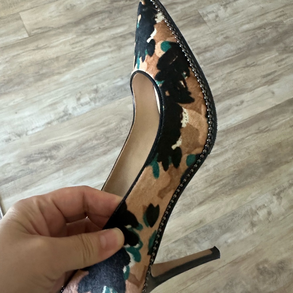 Coach dark brown  and Tan Floral Heels